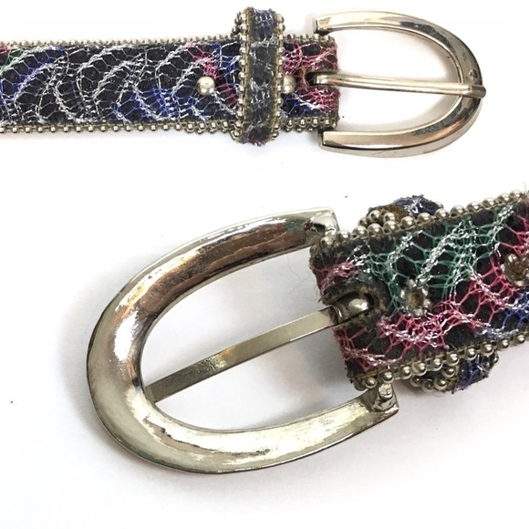 VINTAGE Belt Lace 80s 90s Rainbow Bead Edges Glitter Madonna Paula Abdul Style - Picture 7 of 9